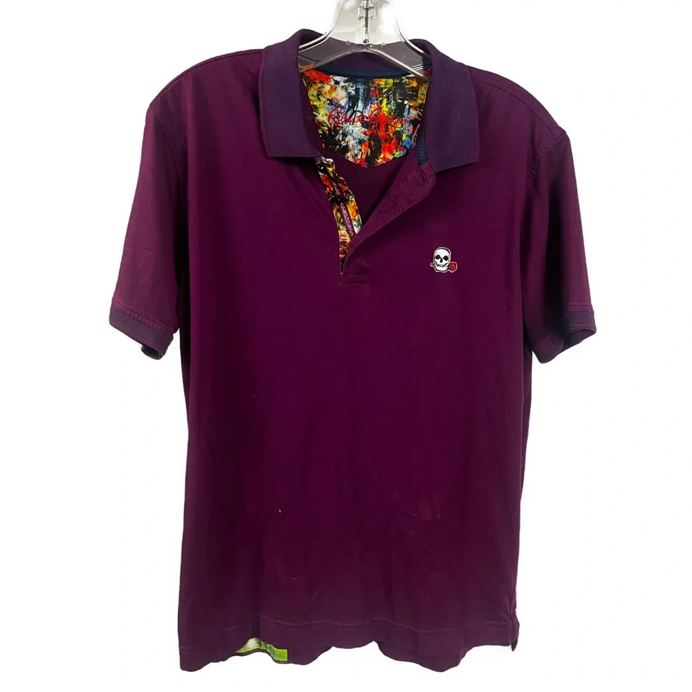 Robert Graham Men's Classic Fit Lucifer Logo Purple Knit Polo Shirt- Size Medium - Picture 2 of 7